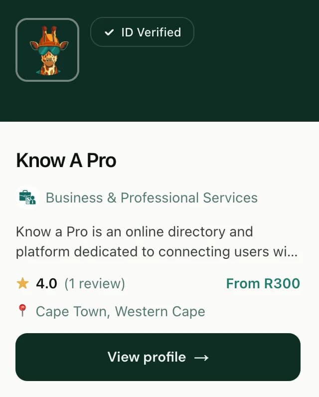 Isibonelo sekhadi lephrofayela ku-Know a Pro